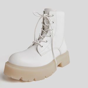 White Lace Up Bershka Ankle Boots Size 7 1/2 women, 24.6 cm